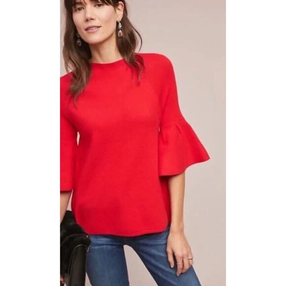Moth Anthropology Red Anais Bell-Sleeve Pullover - Sz Small - Picture 1 of 7